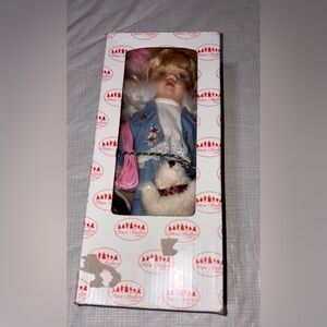 Show Stoppers Aubree Vintage New Blue and Pink Porcelain Doll with Dog